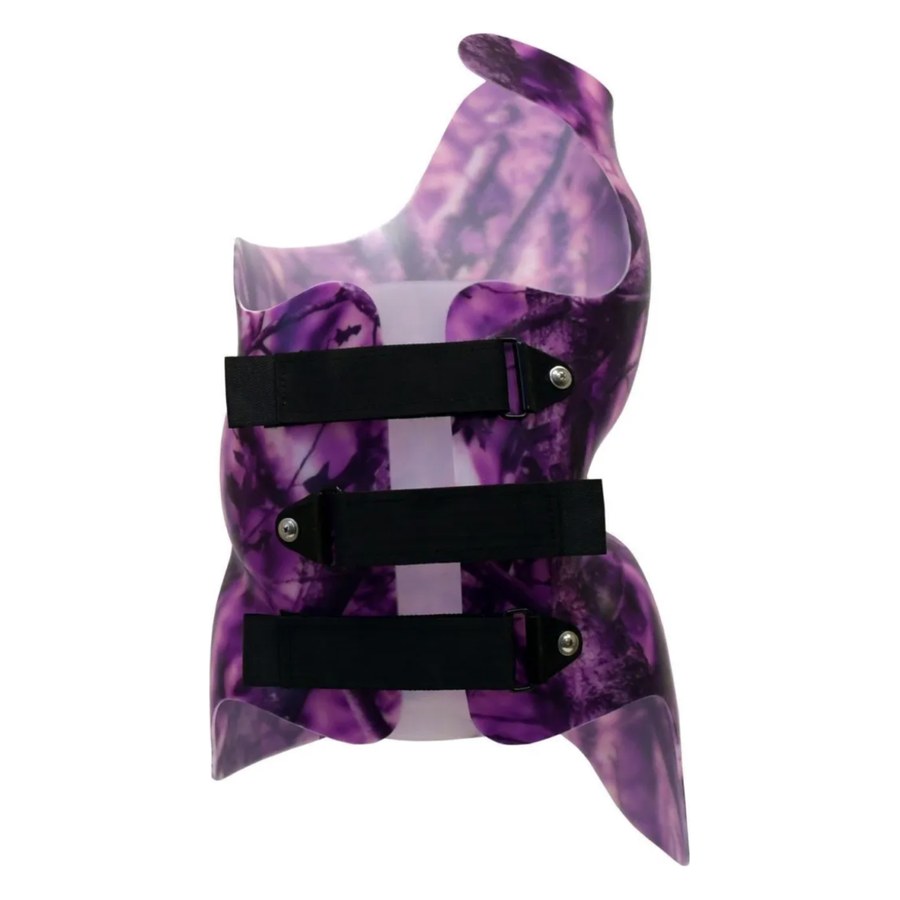 Purple patterned full-time scoliosis brace with three front straps