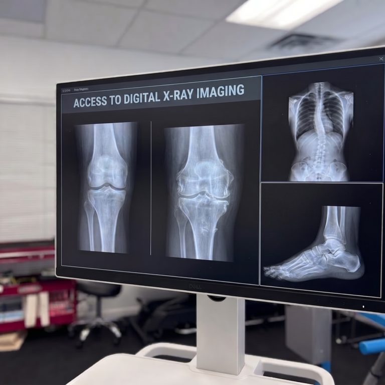 now has point-of-care access to medical imaging through eHealth Saskatchewan. We can pull up your actual X-rays right here in clinic — knees, spines, hips, and feet — instead of working from a written report alone.